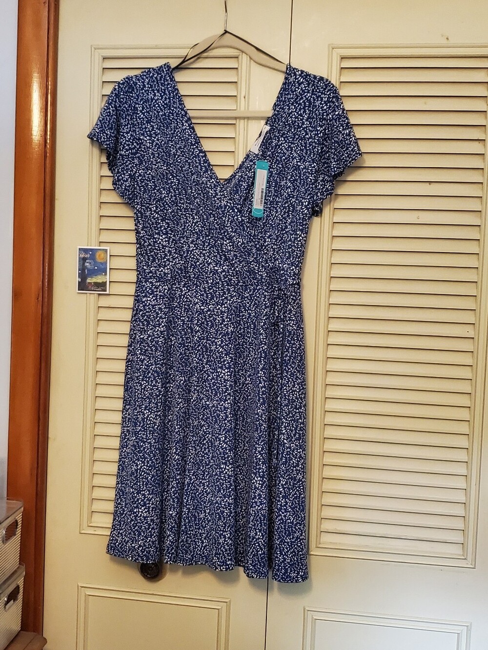 Blue V-Neck Flutter Sleeve A-Line Dress